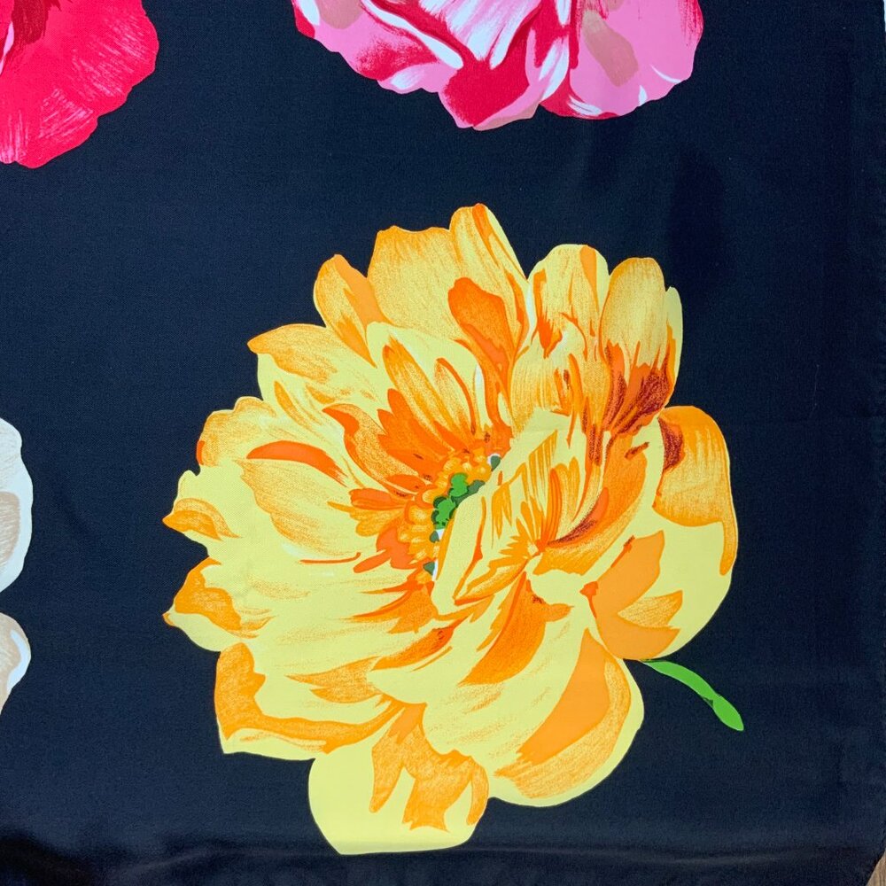 ECHO Large Square Silk Scarf Rose Blossons on Black Background 35" - Picture 10 of 16